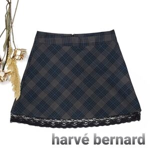 Harve Bernard  Dark Grey Blue Plaid Lace Shirt 10